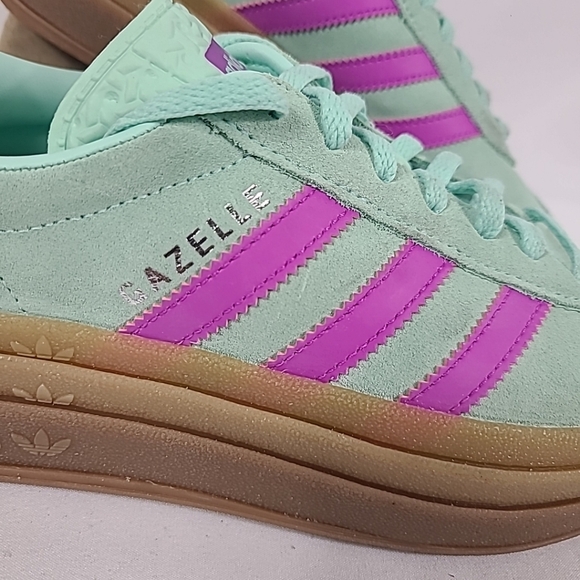 NEW Adidas Originals Gazelle Bold Sneakers Youth Green Pink Sz 6 *dirty - Picture 2 of 10